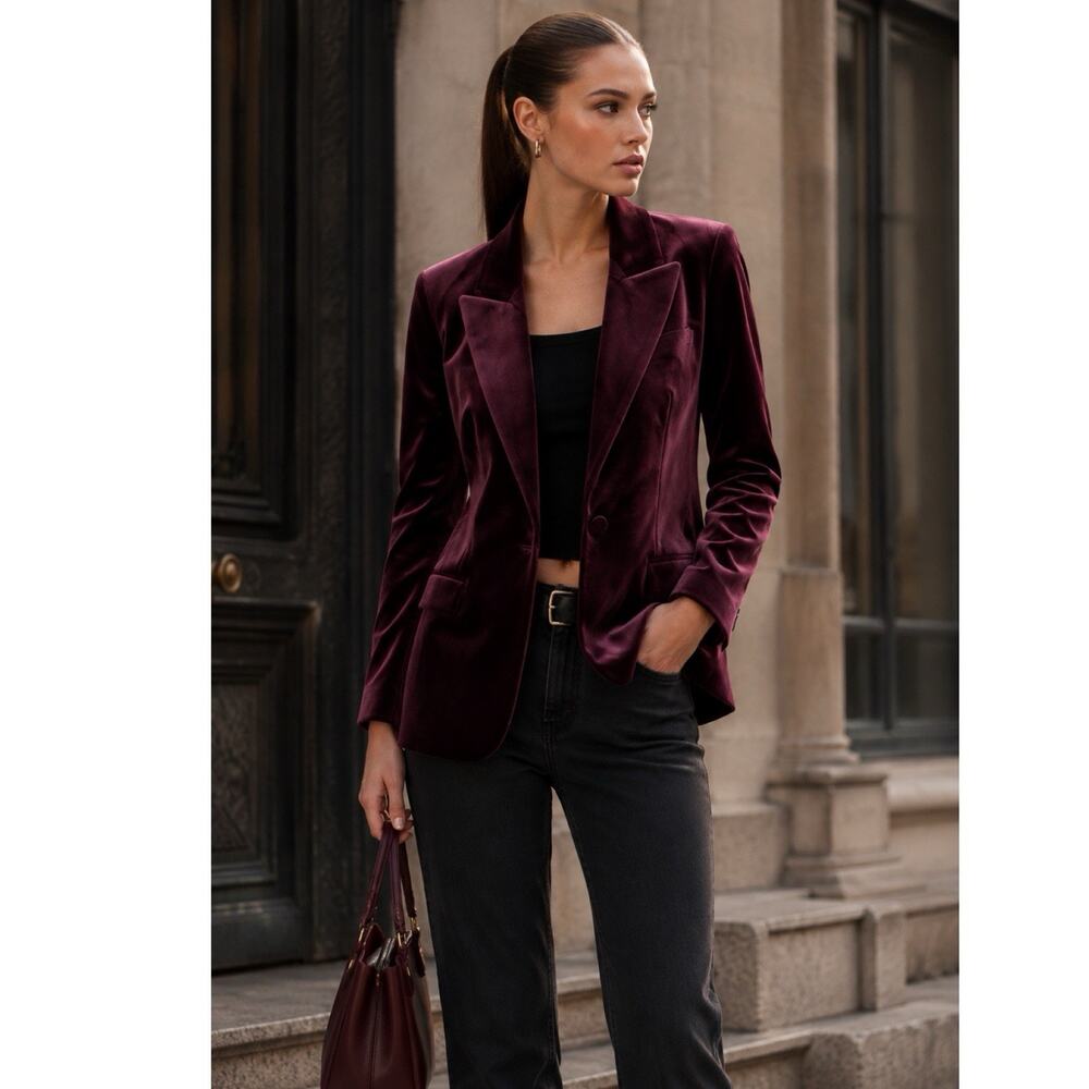 Express Velvet One Button Blazer Jacket Burgundy Sz Medium Dark academia jacket